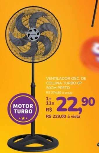 VENTILADOR OSC. DE COLUNA TURBO 6P 50CM PRETO
