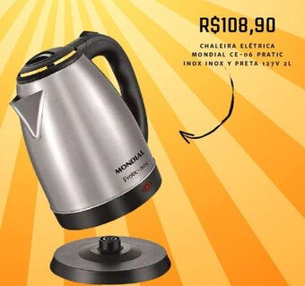 CHALEIRA ELÉTRICA MONDIAL CE-06 PRATIC INOX INOX Y PRETA 127V 2L