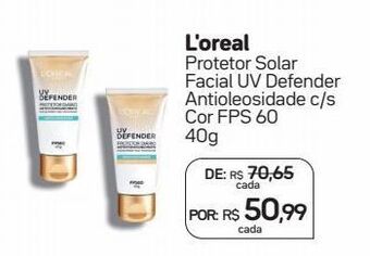 Drogal L'oreal protetor solar facial uv defender antioleosidade c/s cor fps 60 40g oferta
