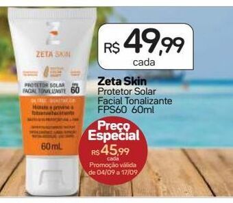 Drogal Protetor solar zeta skin facial tonalizante fps 60 60ml oferta