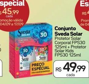 Drogal Conjunto sveda solar protetor solar corporal fps 30 125ml + protetor solar kids fps 30 125ml oferta
