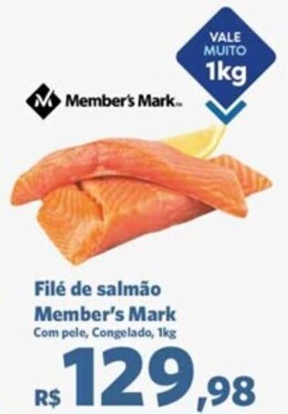 Sam's Club Filé de salmão Member's Mark Com pele, Congelado, 1kg oferta