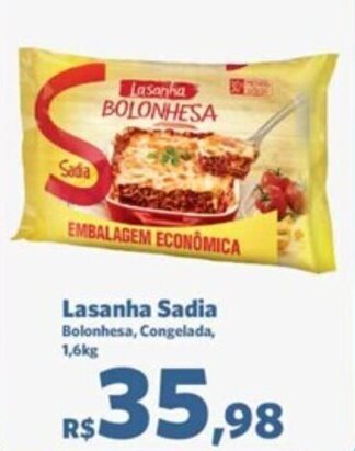 Sam's Club Lasanha Sadia Bolonhesa, Congelada, 1,6kg oferta