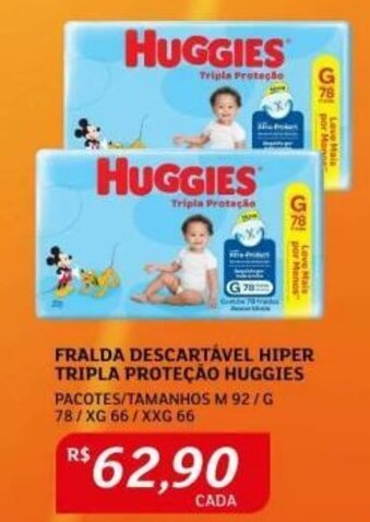 Assaí Atacadista FRALDA DESCARTÁVEL HIPER TRIPLA PROTEÇÃO HUGGIES oferta