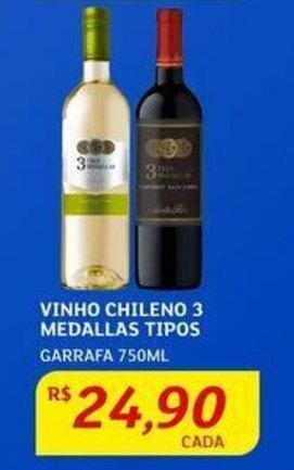 Assaí Atacadista VINHO CHILENO 3 MEDALLAS TIPOS GARRAFA 750ML oferta