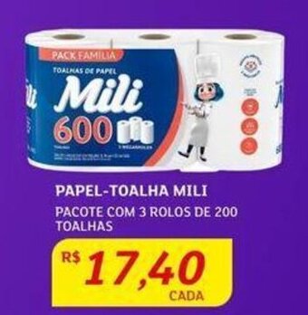 Assaí Atacadista PAPEL-TOALHA MILI PACOTE COM 3 ROLOS DE 200 TOALHAS oferta