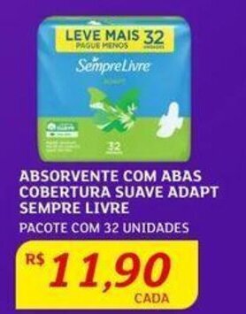 Assaí Atacadista ABSORVENTE COM ABAS COBERTURA SUAVE ADAPT SEMPRE LIVRE PACOTE COM 32 UNIDADES oferta
