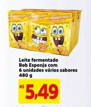 Mercado Extra Leite fermentado Bob Esponja com 6 unidades varios sabores 480g oferta