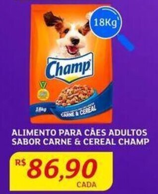 Assaí Atacadista ALIMENTO PARA CÃES ADULTOS SABOR CARNE & CEREAL CHAMP 18Kg oferta