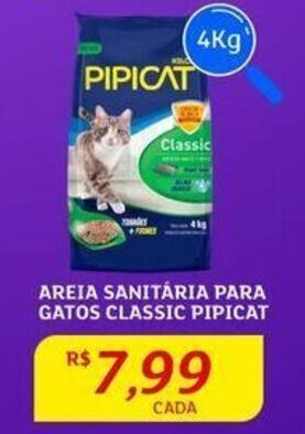 AREIA SANITÁRIA PARA GATOS CLASSIC PIPICAT 4Kg