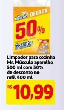 Mercado Extra Limpador para cozinha Mr.Musculo aparelho 500ml com 50% de desconto no refil 400ml oferta