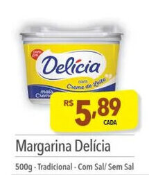 Supermercados Condor Margarina Delícia 500g-Tradicional - Com Sal/Sem Sal oferta