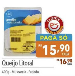 Supermercados Condor Queijo Litoral 400g Mussarela Fatiado oferta