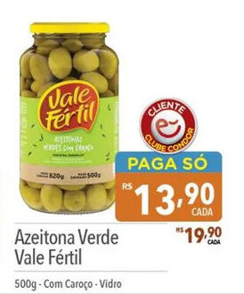 Supermercados Condor Azeitona Verde Vale Fértil 500g-Com Caroço-Vidro oferta