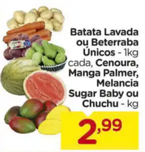 Batata Lavada ou Beterraba Unicos 1kg, Cenoura, Manga Palmer, Melancia Sugar Baby ou Chuchu 1kg