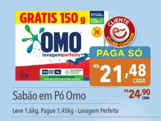 Supermercados Condor Sabão em Pó Omo Leve 1,6kg, Pague 1,45kg-Lavagem Perfeita oferta