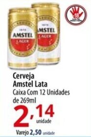 Akki Atacadista Cerveja Amstel Lata Caixa Com 12 Unidades de 269ml oferta