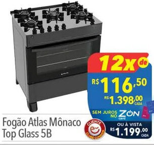 Supermercados Condor Fogão Atlas Mônaco Top Glass 5B oferta