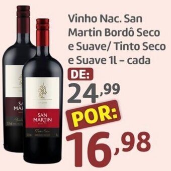Vinho Nac. San Martin Bordô Seco e Suave/Tinto Seco e Suave 1l - cada
