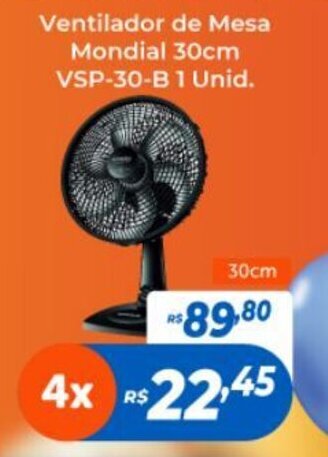Atakarejo Ventilador de Mesa Mondial 30cm VSP-30-B 1 Unid. oferta