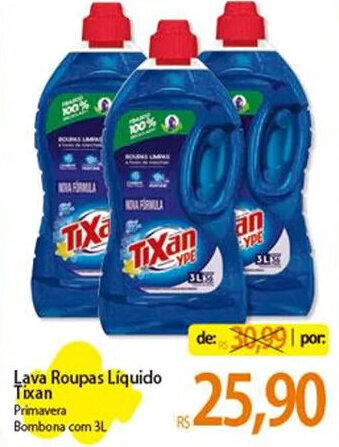 Atacadão Lava Roupas Líquido Tixan Primavera Bombona com 3L oferta
