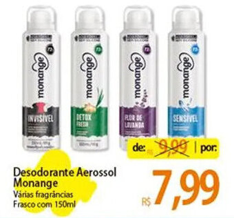 Atacadão Desodorante Aerossol Monange Várias fragrâncias Frasco com 150ml oferta