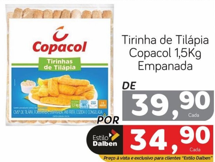 Tirinha de Tilápia Copacol 1,5Kg Empanada oferta na Supermercado Dalben