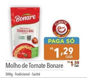 Supermercados Condor Molho de Tomate Bonare 300g-Tradicional-Sache oferta