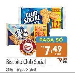 Supermercados Condor Biscoito Club Social 288g-Integral/ Original oferta