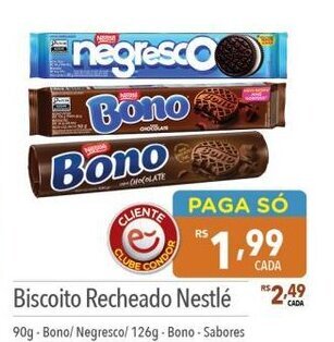 Biscoito Recheado Nestlé 90g-Bono/Negresco/ 126g-Bono - Sabores