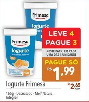 Supermercados Condor logurte Frimesa 165g Desnatado - Mel/ Natural Integral oferta