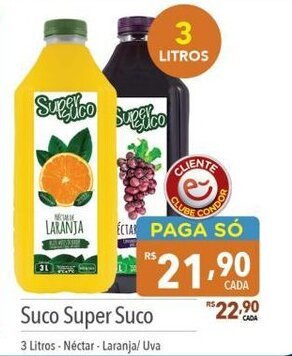 Supermercados Condor Suco Super Suco 3 Litros Néctar-Laranja/ Uva oferta