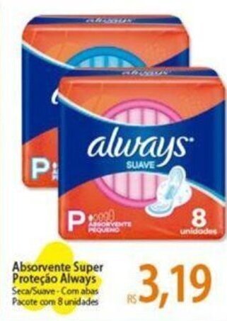 Atacadão Absorvente Super Proteção Always Seca/Suave-Com abas Pacote com 8 unidades oferta