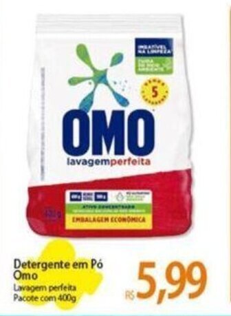 Atacadão Detergente em Pó Omo Lavagem perfeita Pacote com 400g oferta