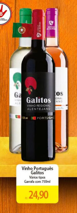 Atacadão Vinho Português Galitos Vários tipos Garrafa com 750ml oferta