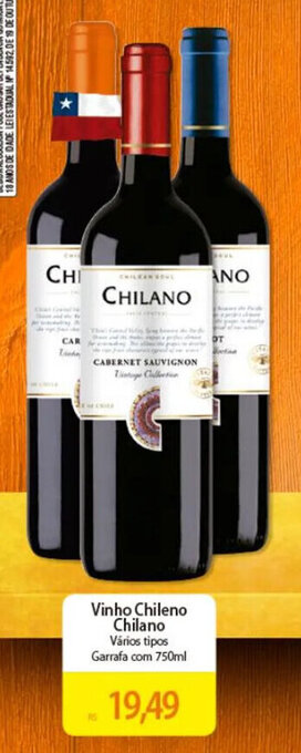 Atacadão Vinho Chileno Chilano Vários tipos Garrafa com 750ml oferta