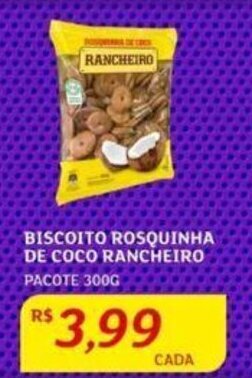 BISCOITO ROSQUINHA DE COCO RANCHEIRO PACOTE 300G