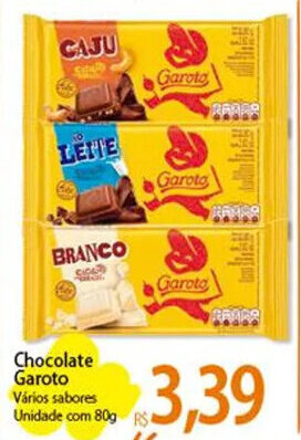 Atacadão Chocolate Garoto Vários sabores Unidade com 80g oferta