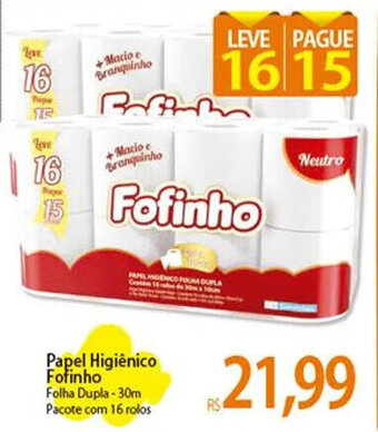 Atacadão Papel Higiênico Fofinho Folha Dupla-30m Pacote com 16 rolos oferta