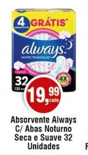 Royal Supermercados Absorvente Always C/ Abas Noturno Seca e Suave 32 Unidades oferta