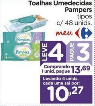 Carrefour Toalhas Umedecidas Pampers tipos c/ 48 unids. oferta