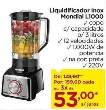 Carrefour Liquidificador Inox Mondial L1000 oferta