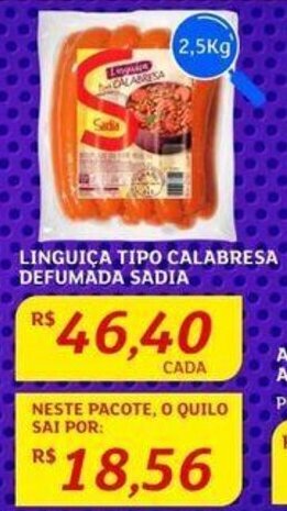 Assaí Atacadista LINGUIÇA TIPO CALABRESA DEFUMADA SADIA oferta