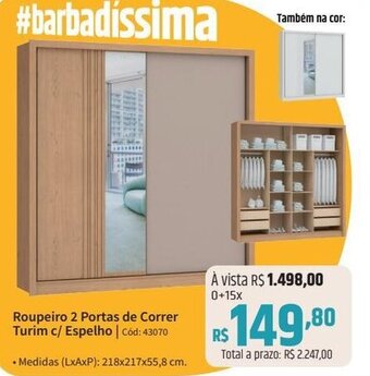 Deltasul Roupeiro 2 Portas de Correr Turim c/ Espelho | Cód: 43070 oferta