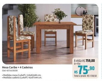 Deltasul Mesa Caribe + 4 Cadeiras Cód: 42714/35339 oferta