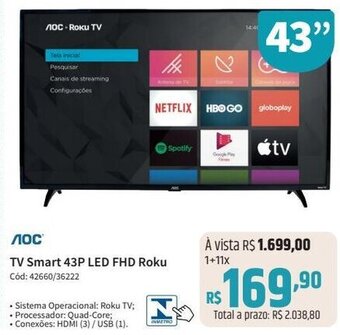 AOC TV Smart 43P LED FHD Roku