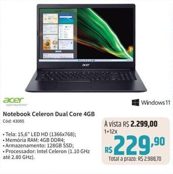 Deltasul Acer Notebook Celeron Dual Core 4GB oferta