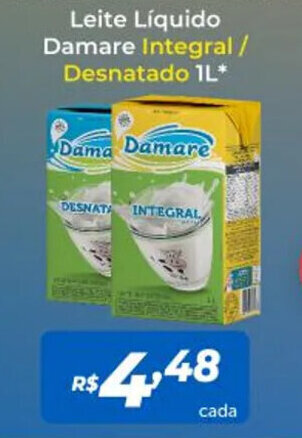 Atakarejo Leite Líquido Damare Integral / Desnatado 1L oferta