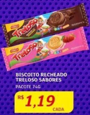 Assaí Atacadista BISCOITO RECHEADO TRELOSO SABORES PACOTE 74G oferta