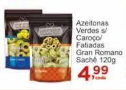 Rossi Supermercado Azeitonas Verdes s/ Caroço/ Fatiadas Gran Romano Saché 120g oferta